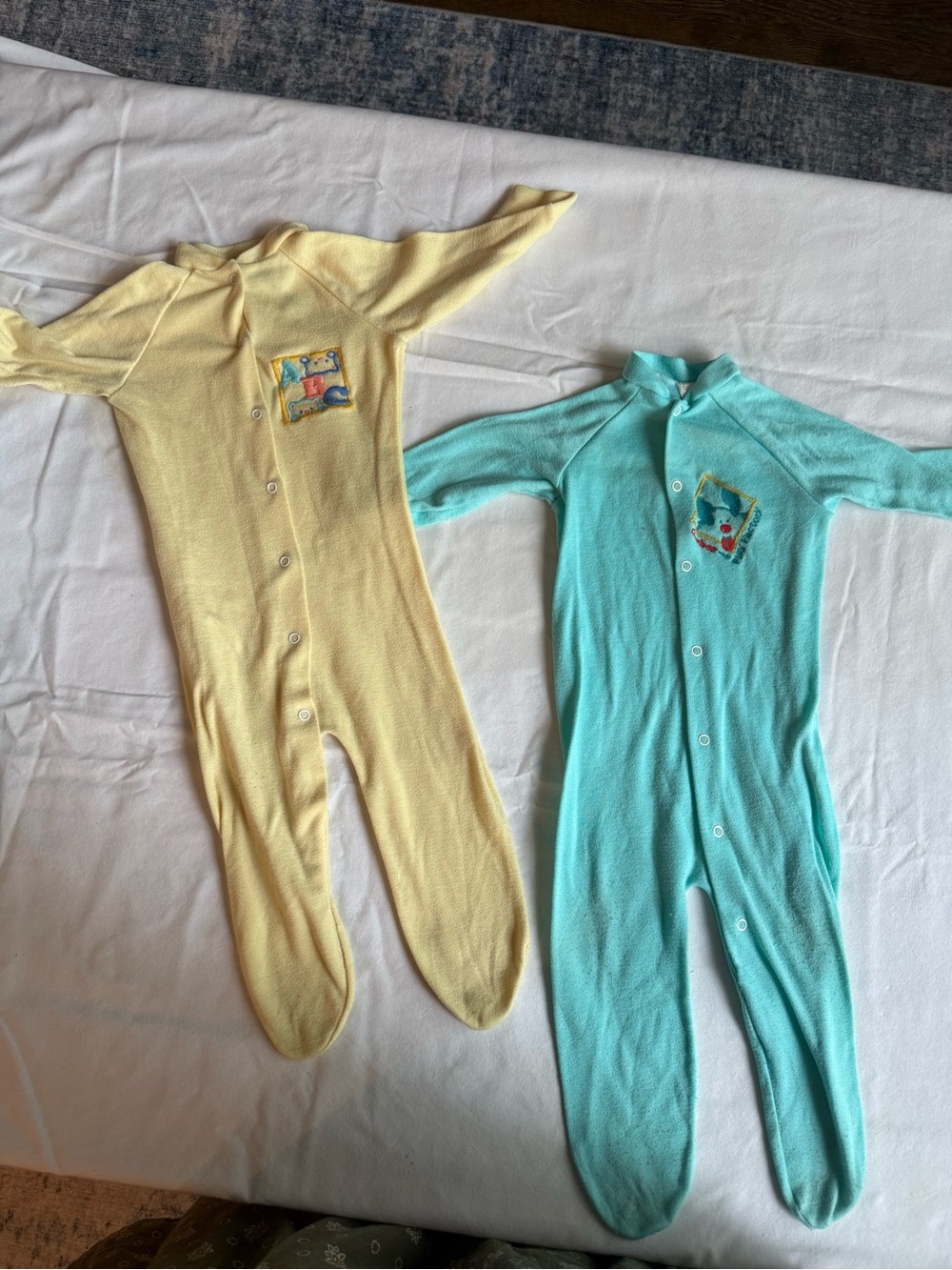 Vintage 1990s set Gerber Yellow & Aqua Baby Footed One-Piece Sleepers